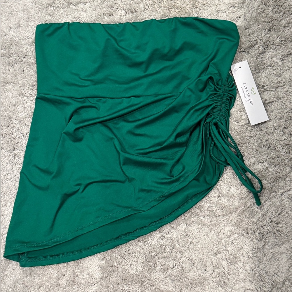 NWT Adjustable Side-Ruching Green Elastic Waist Skirt - Size Medium - Picture 2 of 5